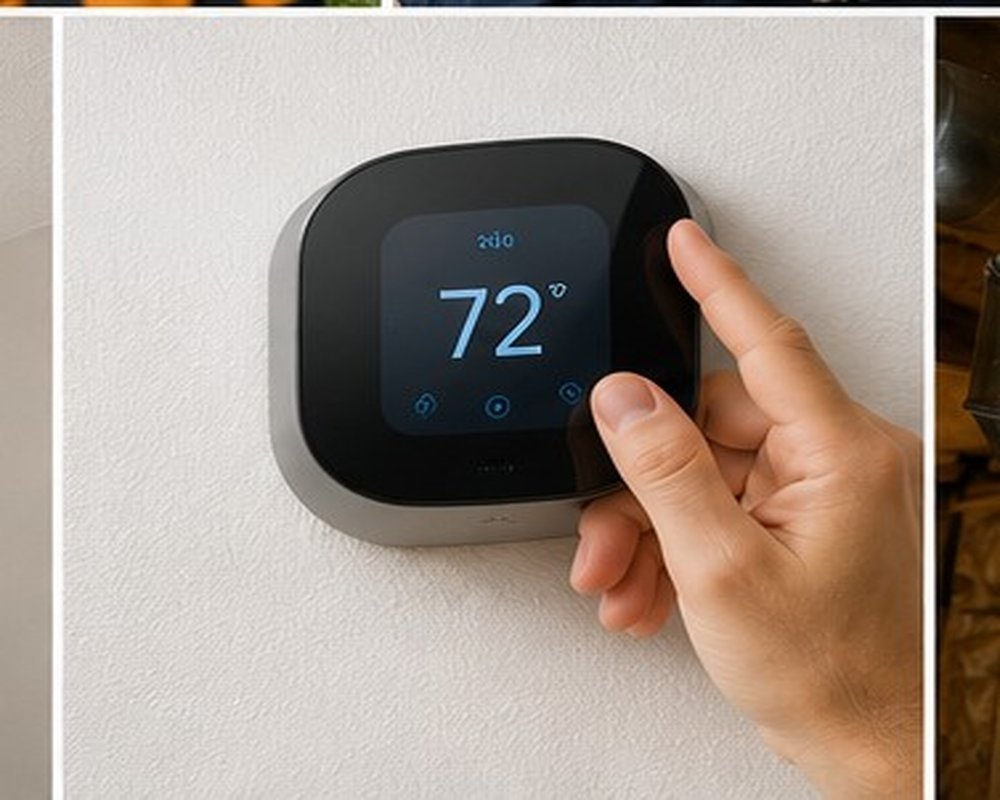 Homeowner adjusting a digital thermostat